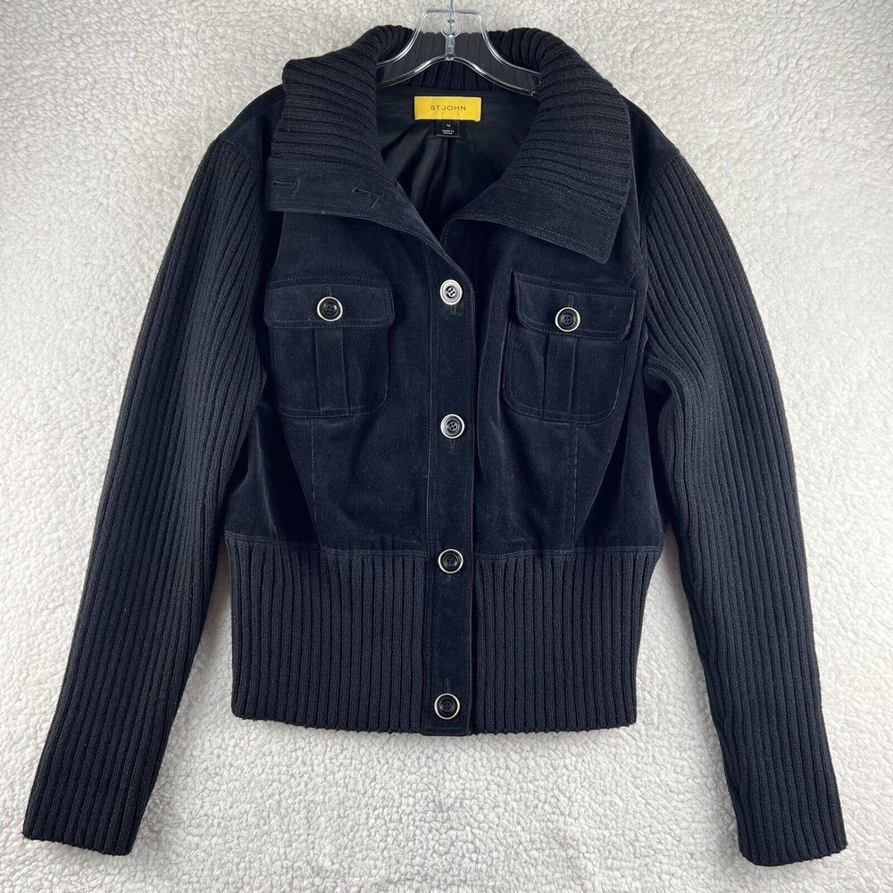 St. John Women's Size 14 Black Cotton Wool Blend Velvet Jacket